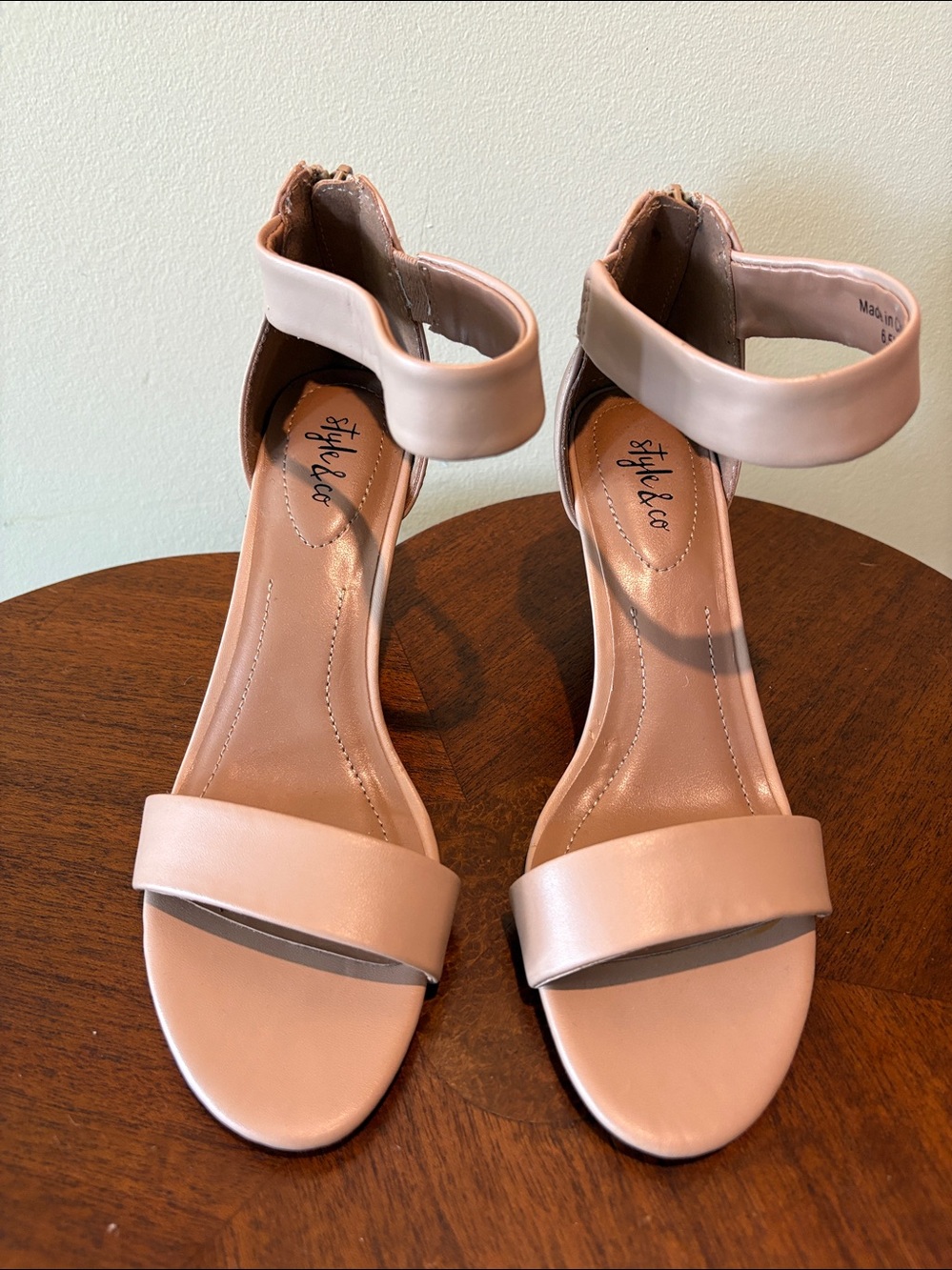 Style & Co.  Ankle-Strap Heels smooth tan,  man-made vegan Leather
Sz 6.5 women